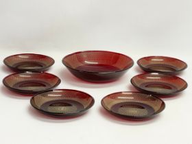 7 1930’s Joseph Lucas LTD glass bowls. Largest 22x5cm. 6 measure 16cm