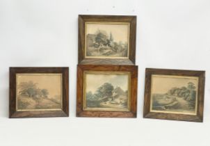 4 early Victorian rosewood and yew wood framed prints. 43x37cm