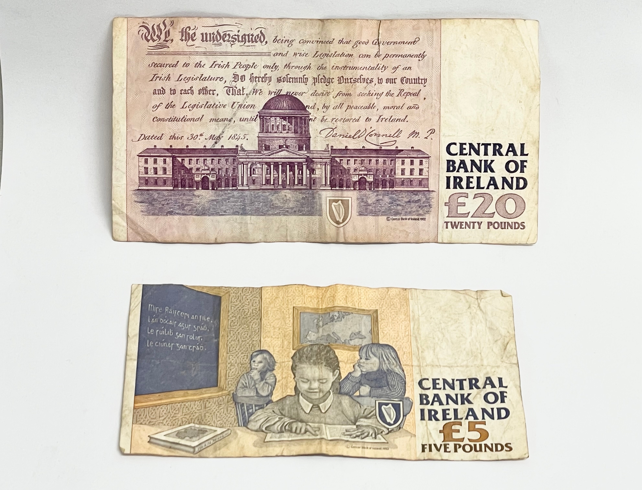 2 Irish bank notes. A £20 Central Bank of Ireland. £5 Central bank of Ireland. - Image 2 of 2