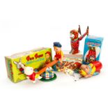 3 Teile Japan Spielzeug, ”See Saw Rabbit and Boy”, Yanoman ”Acrobat Monkey” und ”Duck and Bull Dog”,
