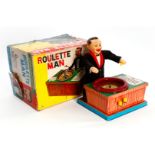 J.F. / Plaything ”Roulette Man”, Japan, Handdrückmechanismus, mit Spielplan und Spielchips, L 19, tw