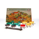 Distler Eisenbahn, Spur H0, Blech/Kunststoff, mit 2 Lokomotiven, 4 Wagen und Schienenmaterial,