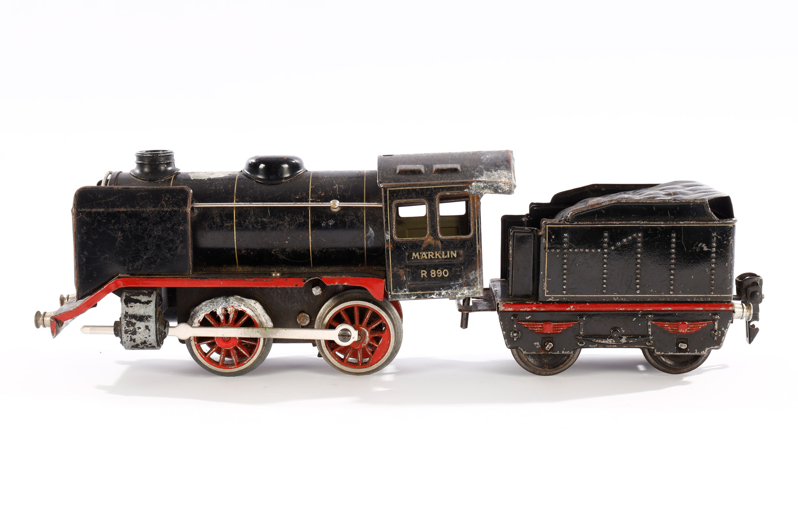 Märklin Dampflok R 890 mit Tender 899, Spur 0, Uhrwerk intakt, LS, starke Alterungsspuren, tw