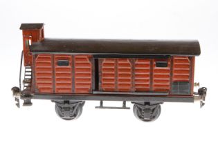 Märklin ged. Güterwagen 1929, Spur 1, HL, mit 2 ST und BRHh, LS und gealterter Lack, L 24, Z 3