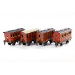 4 Märklin Wagen 1891 und 1892, Spur 0, CL, 1 Dach ersetzt, LS, L 11,5, Z 3