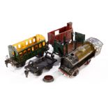 Konv. Märklin Dampflok R 900 mit 4 Wagen, Spur 0, meist besch. und NV, Z 4, zum Herrichten