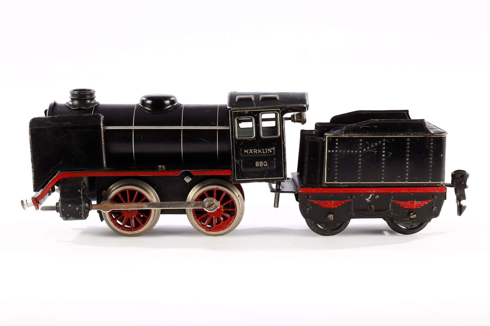 Märklin B-Dampflok 880, Spur 0, Uhrwerk intakt, schwarz, mit Tender und gW, LS, Z 3