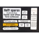 10 versch. Schilder, emailliert, LS, Befestigungsspuren, L 7,5-25, Z 3