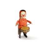 Schuco Tanzfigur Clown mit Trommel, Uhrwerk intakt, leichte Gebrauchsspuren, Filzkleidung tw
