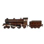 Märklin engl. 2-B-1 Dampflok CE 1020 NBR, Spur 0, Uhrwerk intakt, braun/schwarz, mit Tender und 2