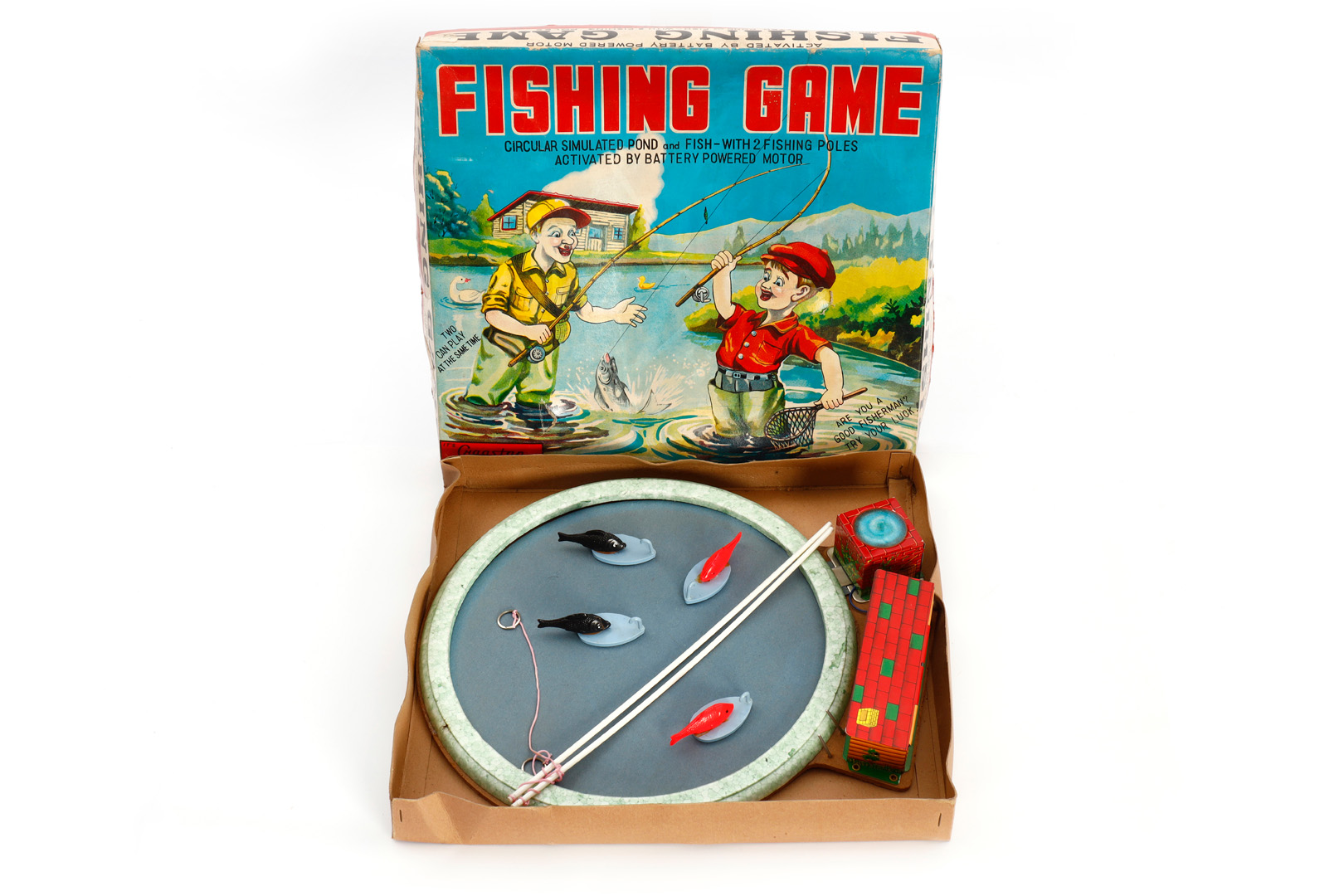 CRAGSTAN ”Fishing Game”, Japan, mit zwei Angeln und 4 Fischen, L 34, tw besch. OK, sonst Z 2