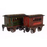 2 Märklin Personenwagen 1861, Spur 0, uralt, CL, Dächer ersetzt, LS/RS, L 9,5, Z 3