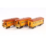 3 Lionel Personenwagen, Spur 0, orange, LS, L 18,5, Z 3