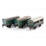 3 Märklin Wagen 1725 und 1726, Spur 0, CL, 1 Puffer fehlt, LS, L 16,5, Z 3