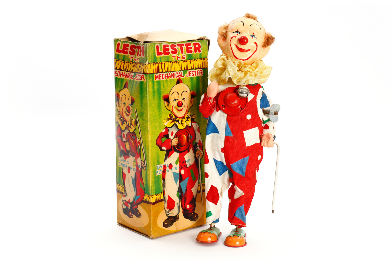 ALPS Japan Automat ”Lester the mechanical Jester”, Uhrwerk intakt, Alterungsspuren, gealterter Lack,