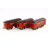 3 Lionel Pullmanwagen, Spur 0, rot, LS, L 19,5, Z 3