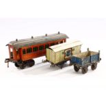 3 Bing Wagen, Spur 1, internationaler Schlafwagen, Münchner-Kindl Bierwagen und Rungenwagen, LS/