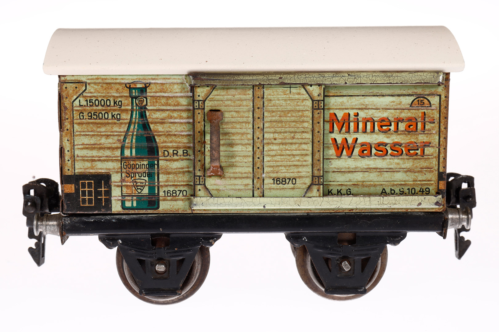 Märklin Mineralwasserwagen 1687, Spur 0, CL, mit 1 ST, Dach rest., RS, L 13, Z 3