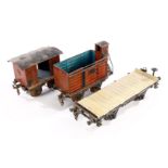 3 Märklin Güterwagen, Spur 1, uralt, HL, starke Alterungsspuren, tw NV, L 11,5-24,5, zum