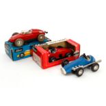 3 Schuco Micro Racer Rennwagen, 1040, 1037 und 1043, Uhrwerke intakt, 2 im OK, Z 2