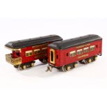 2 Lionel Pullmanwagen 135 und 136, Spur 0, rot, LS, L 19,5, Z 3