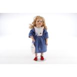 Brändler Puppe ”Molli”, mit Porzellangliedern, Zertifikat und Ständer, H 38