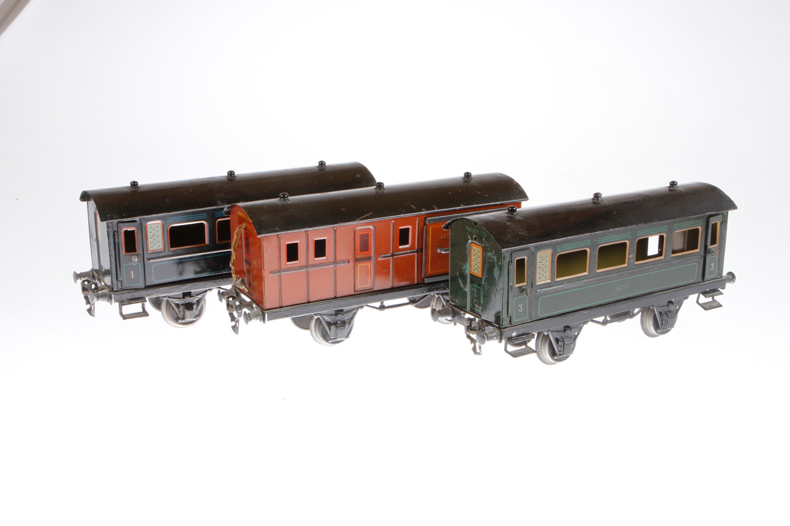 3 Märklin Wagen 1874/1875, Spur 1, CL, L 24,5, Z 4