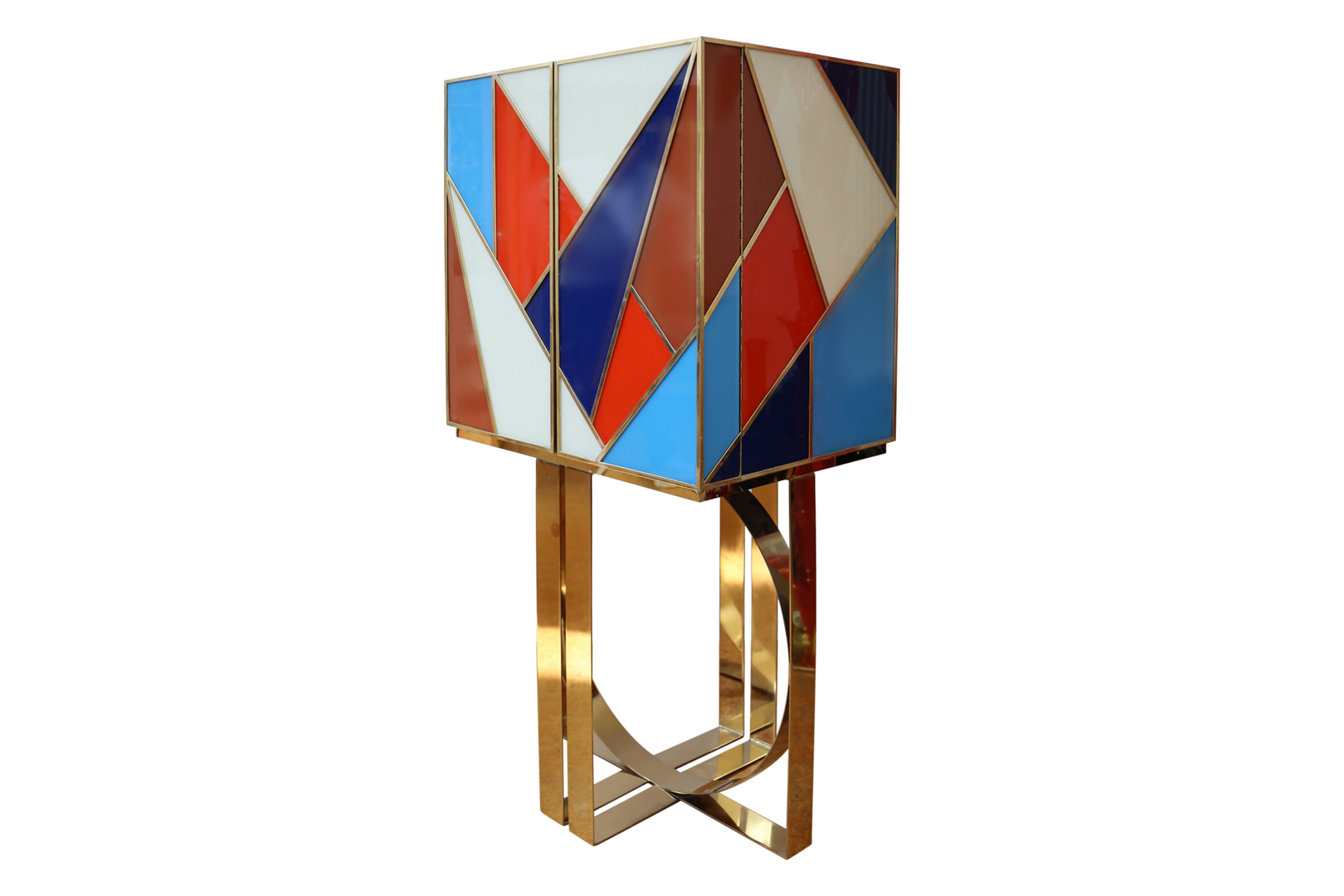 Designmöbel aus Murano-Glas, Barschrank, 20. Jh., auf designtem Metallsockel, Oberflächen mit