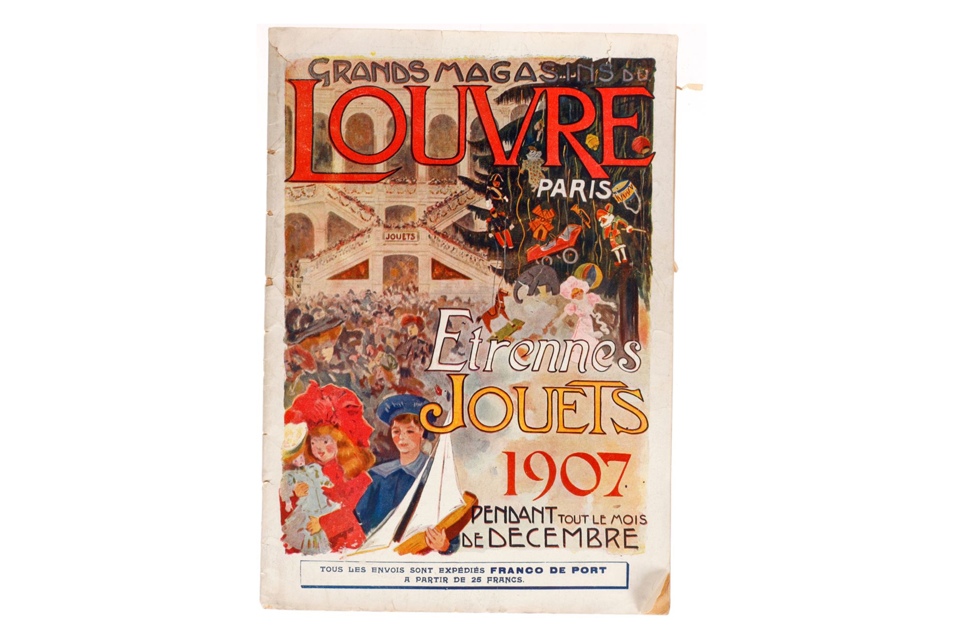 Spielzeugkatalog ”Grands Magasins du Louvre Paris”, 1907, französisch, mit Eisenbahn-, Blech und