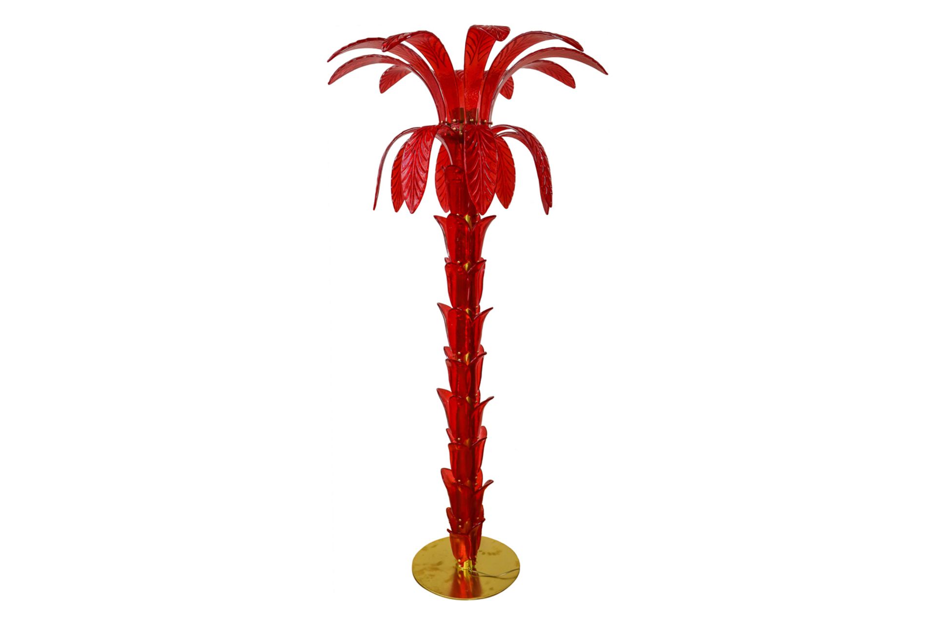 Murano Glaspalme als Lampe, 20 Jh., rotes transluzides Glas, H 210 cm. (Kein Versand, für