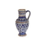Weinkrug, Steinzeug, um 1900, Relief, blau/grau, ohne Deckel, H 30 cm