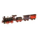 Märklin 4-teiliger Spur-1-Zug, uralt, handlackiert, mit B-Dampflok 1021, Uhrwerk intakt, nur