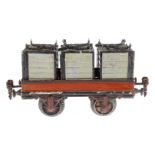 Märklin Seegepäckwagen 1898, Spur 1, handlackiert, beladen mit 3 Containern, an Plattformwagen