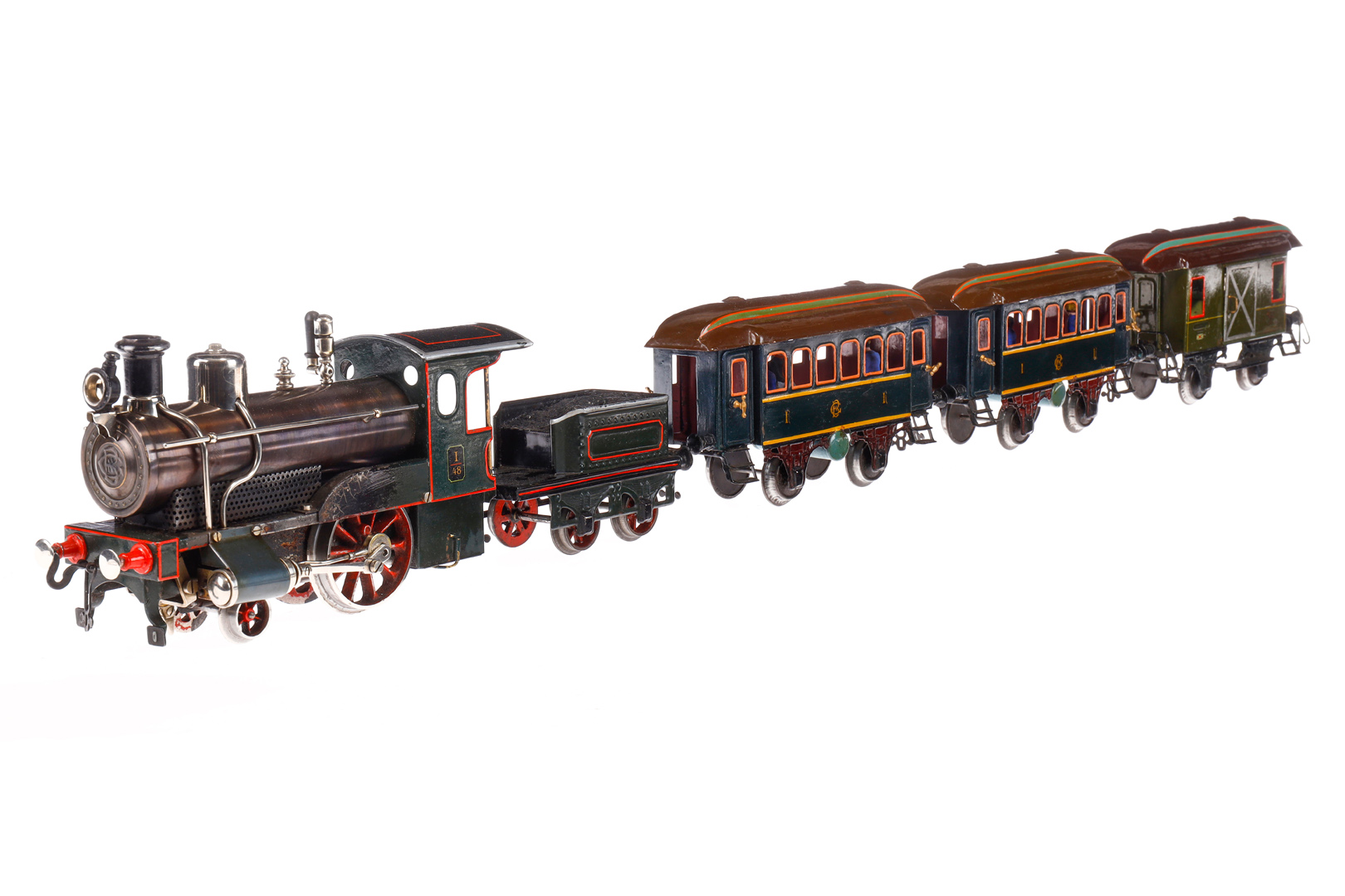 Bing Eisenbahnanlage, Spur 1, uralt, 1-A Dampflok mit 2A-Tender, spiritusbetrieben, patinierter - Image 3 of 20
