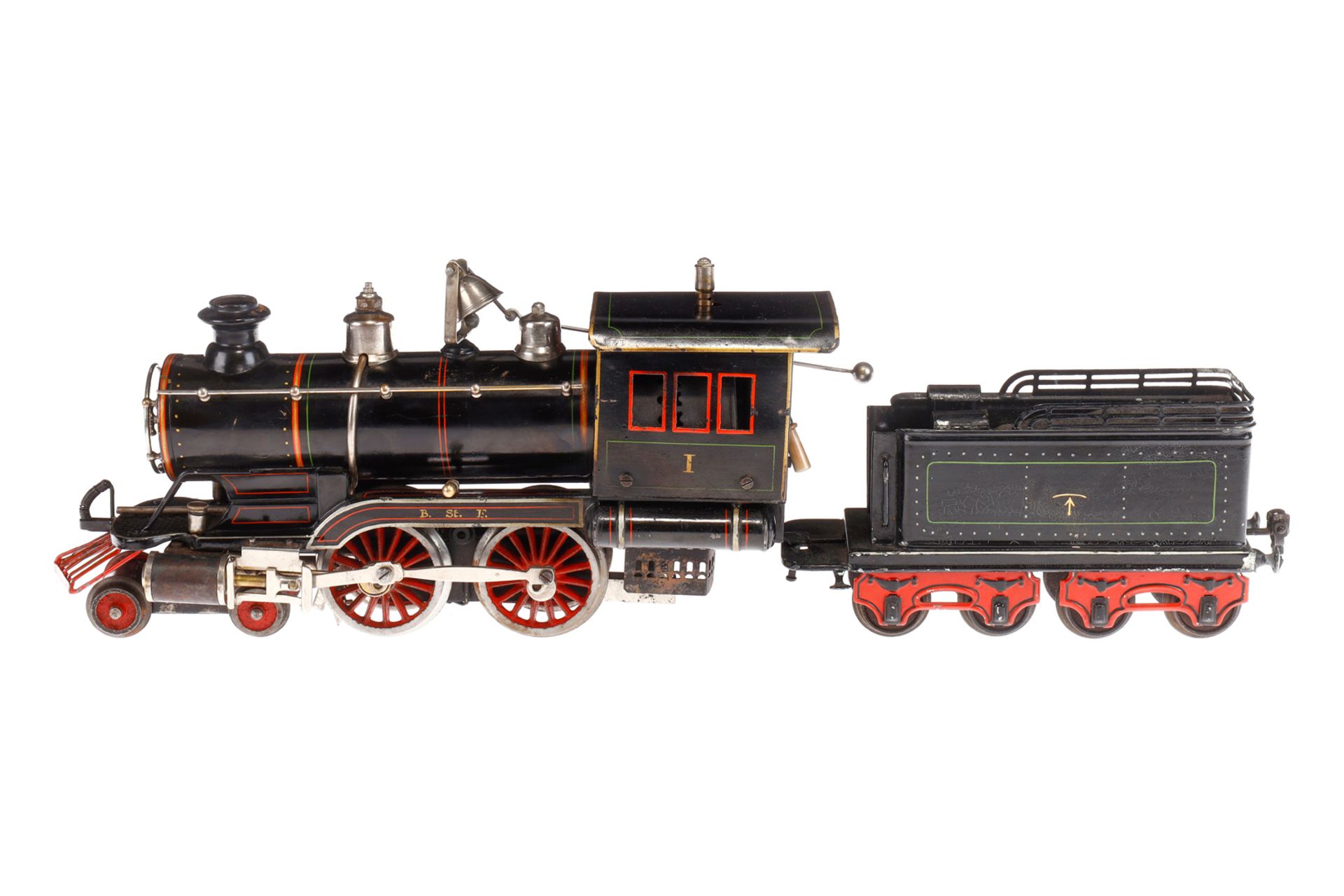 Märklin 2-B amerikanische Dampflok AEE 4021, mit 4A-Tender, Spur 1, spiritusbetrieben, handlackiert,