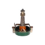 Antriebsmodell Leuchtturm mit Segelschiff, uralt, handlackiert, tw Alterungsspuren und