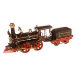 Märklin amerikanische B-Dampflok 1021, mit 2A-Tender, Spur 1, uralt, handlackiert, Uhrwerk intakt,