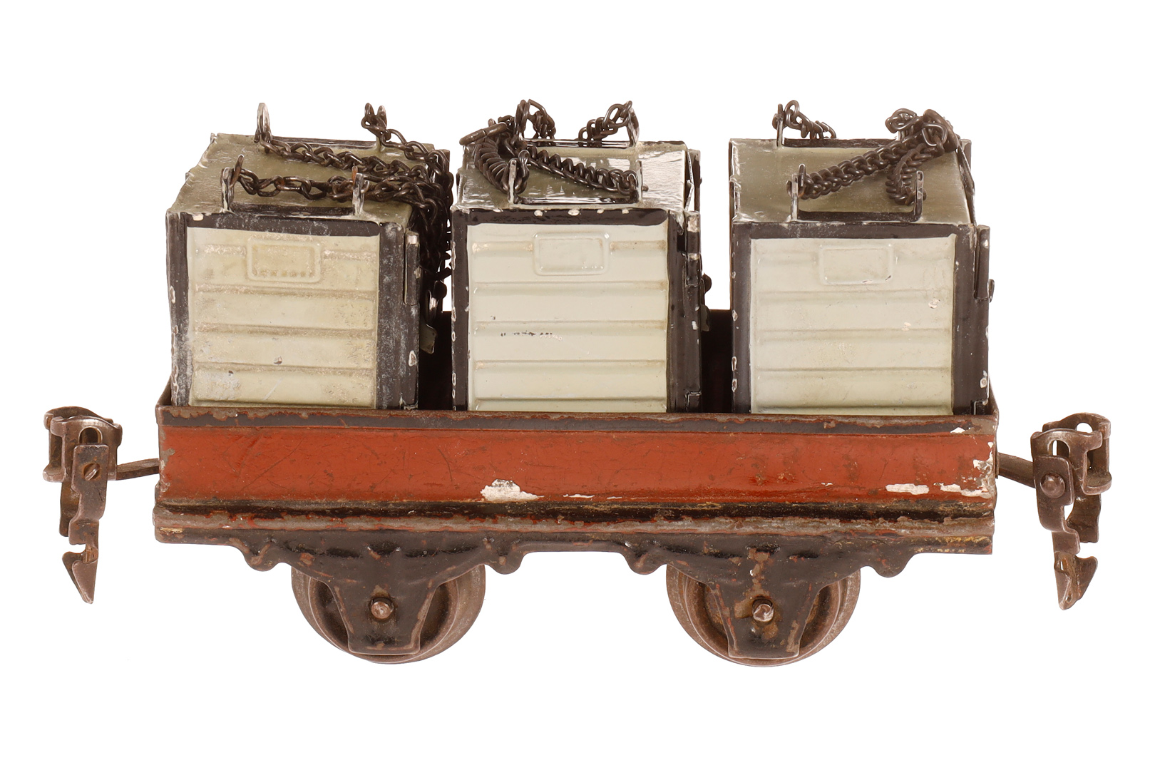 Märklin Seegepäckwagen 1898, Spur 0, uralt, handlackiert, mit 3 Containern, leichte Alterungs- und