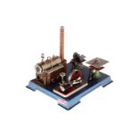 Wilesco Dampfmaschine liegender Kessel, mit Armaturen und Brenner, mauergeprägtes Kesselhaus, mit