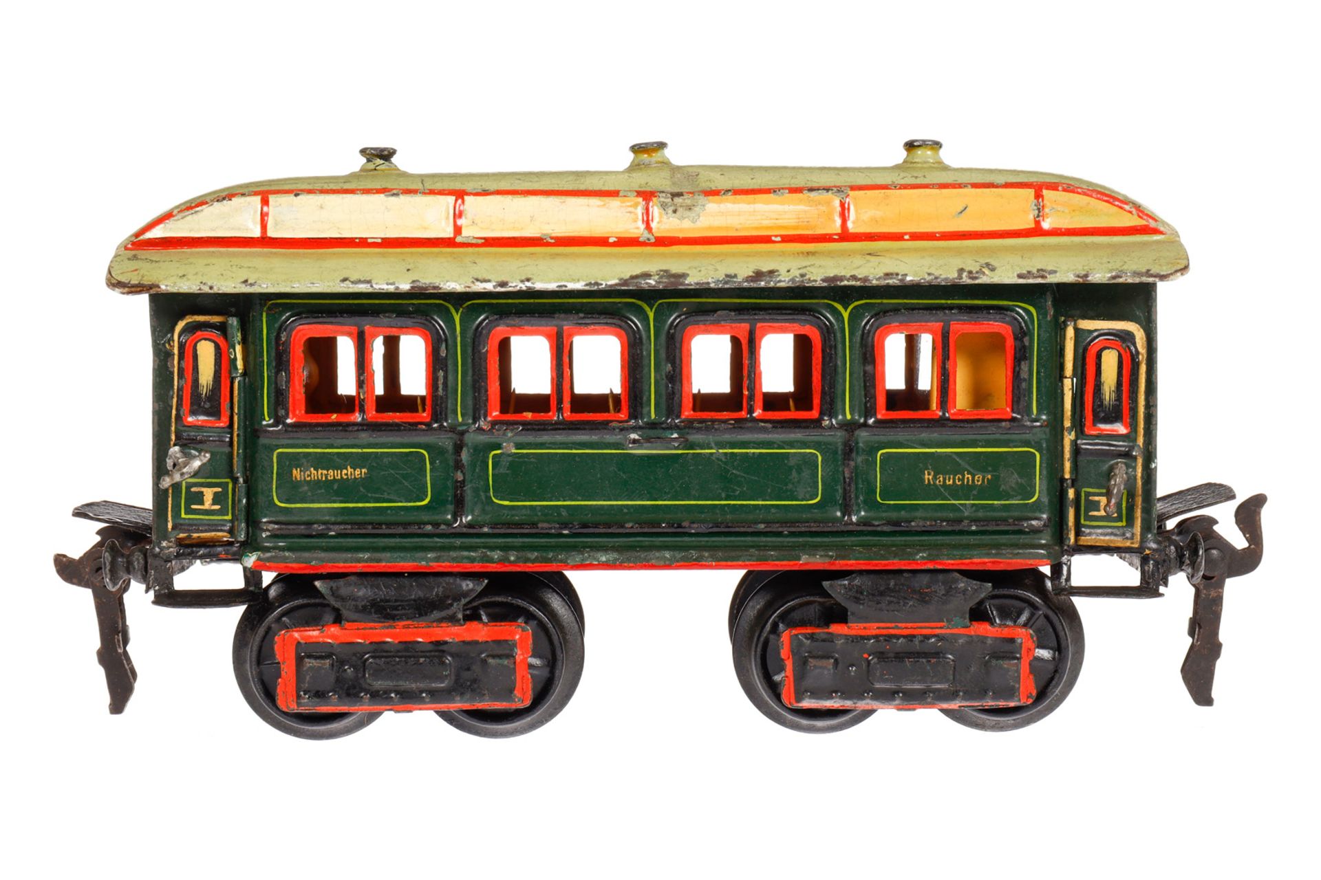 Märklin Personenwagen 1841, Spur 0, uralt, HL, mit Inneneinrichtung und 4 AT, ohne Schilder, 1