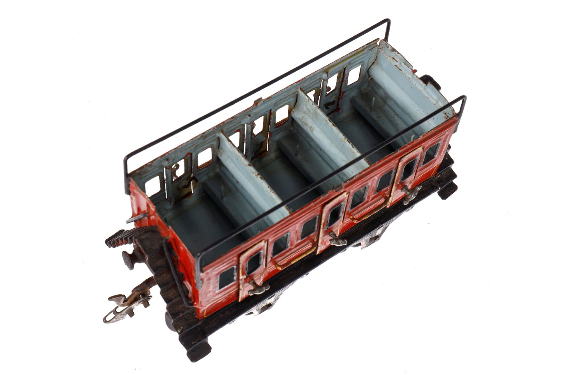 Märklin franz. Doppelstockwagen 2991 (3806), Spur 0, uralt, HL, mit Inneneinrichtung, 6 AT, - Bild 6 aus 8