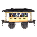 Märklin Sommerwagen 1825, Spur 0, uralt, HL, mit blauen Vorhängen, 2 Sitzbänken und Figuren,