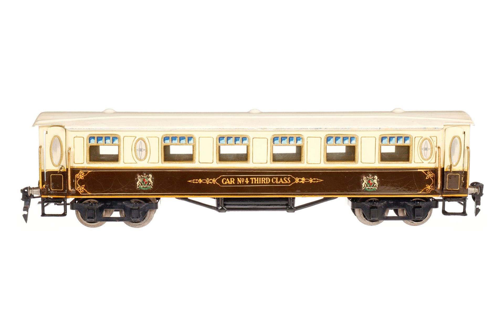 Märklin engl. Pullmanwagen ”Car No. 4 Third Class” 2890, Spur 0, HL, mit 4 AT, LS und gealterter