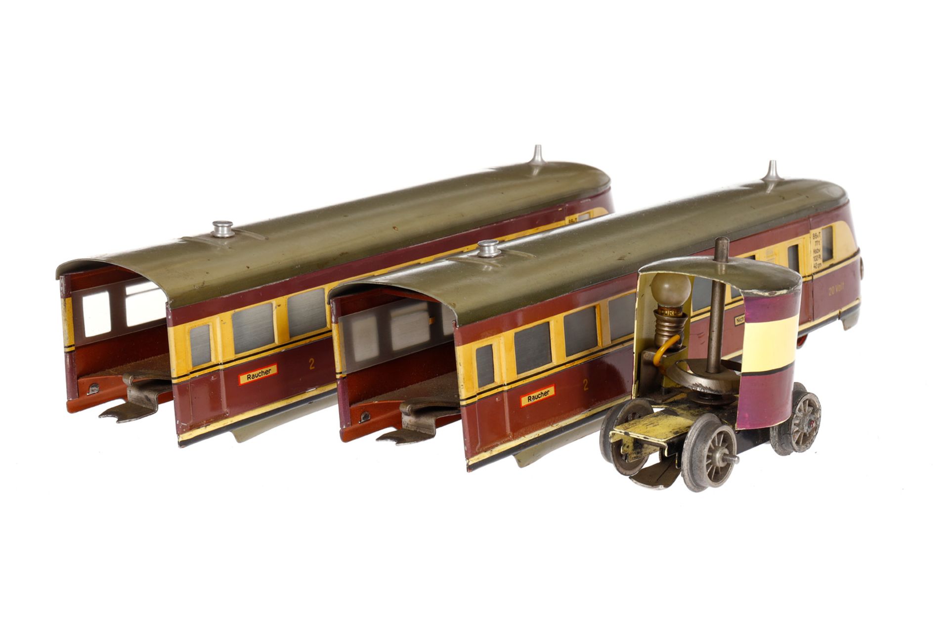 Märklin Triebwagen TW 66/12940, Spur 0, elektr., 2-teilig, creme/violett, Räder von Drehturm tw lose - Bild 8 aus 8