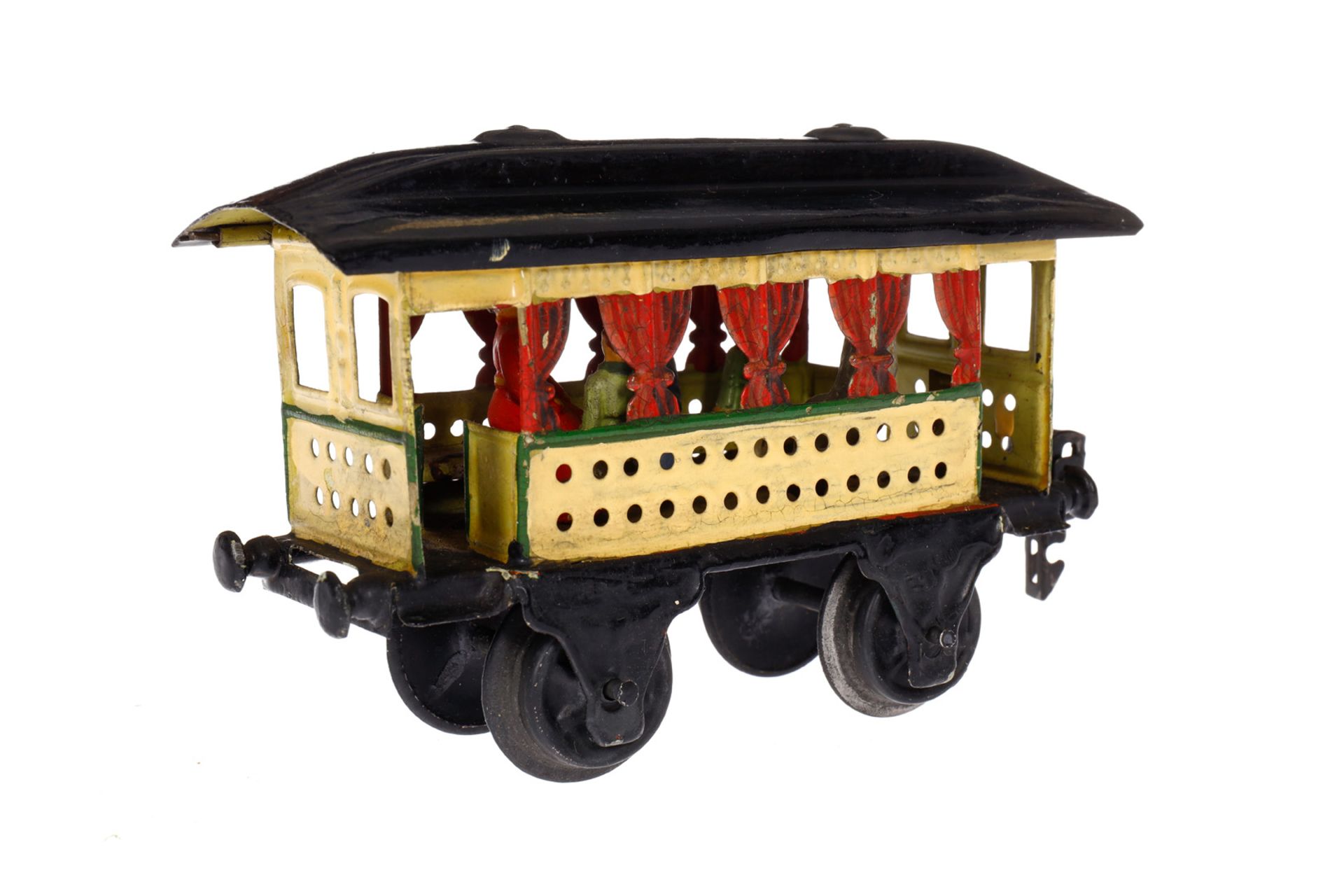 Märklin Sommerwagen 1825, Spur 0, uralt, HL, mit roten Vorhängen, 2 Sitzbänken und Figuren, - Bild 2 aus 6