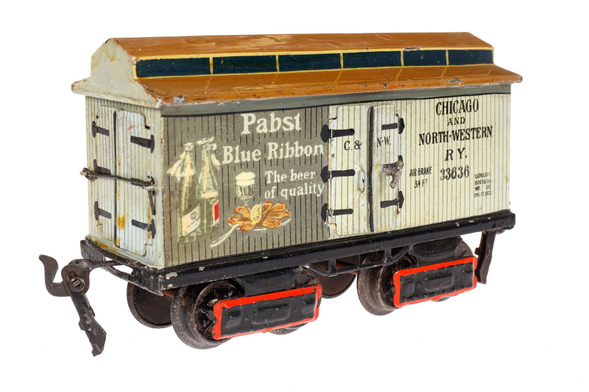 Märklin amerik. Papst Brewery Bierwagen 2959 P (1884 P), Spur 0, uralt, HL, mit 3 Doppeltüren, 1 - Bild 3 aus 6