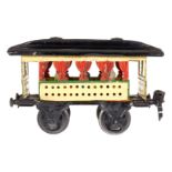 Märklin Sommerwagen 1825, Spur 0, uralt, HL, mit roten Vorhängen, 2 Sitzbänken und Figuren,