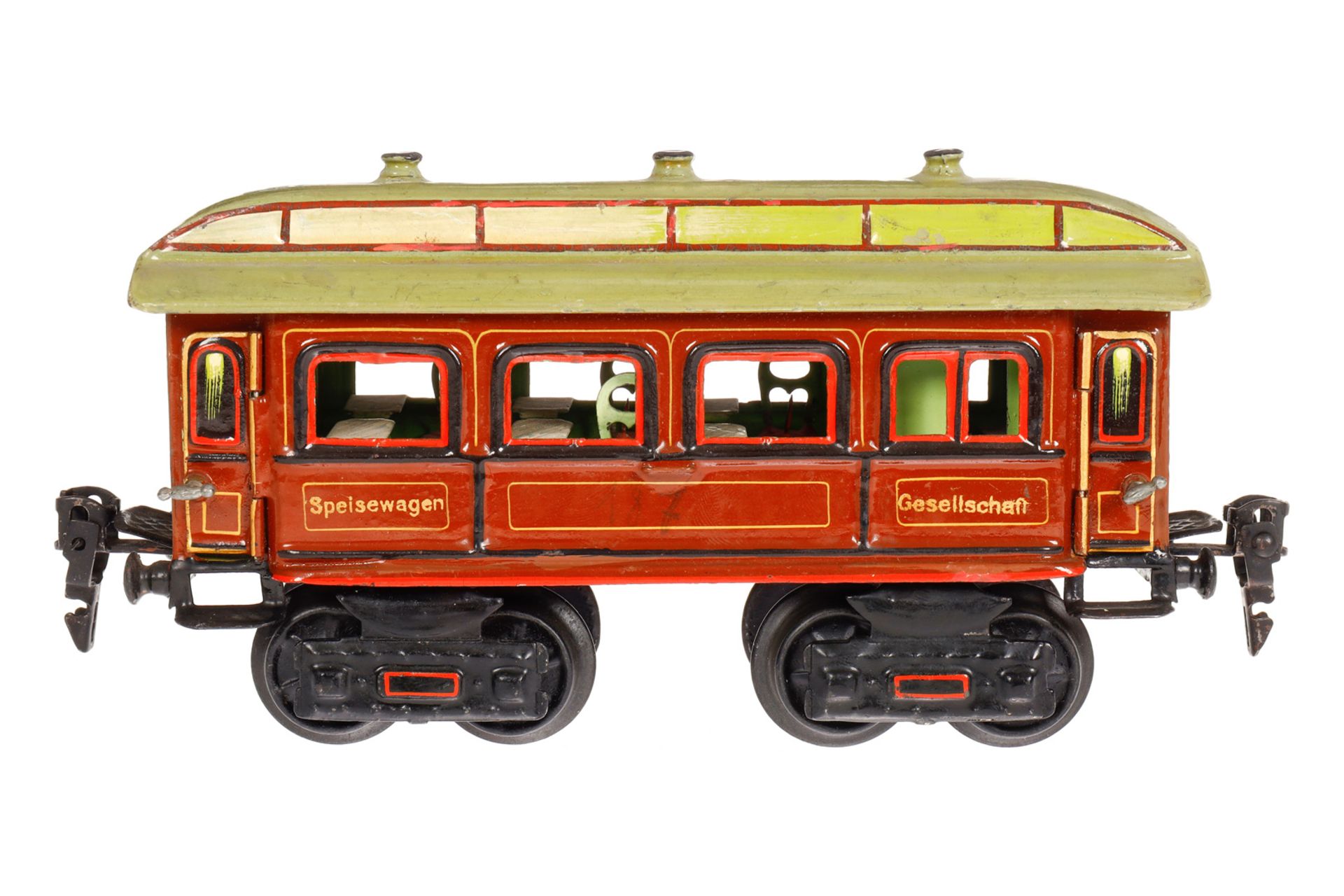 Märklin Speisewagen 1842, Spur 0, uralt, HL, mit Inneneinrichtung und 4 AT, ohne Schilder, Türgriffe