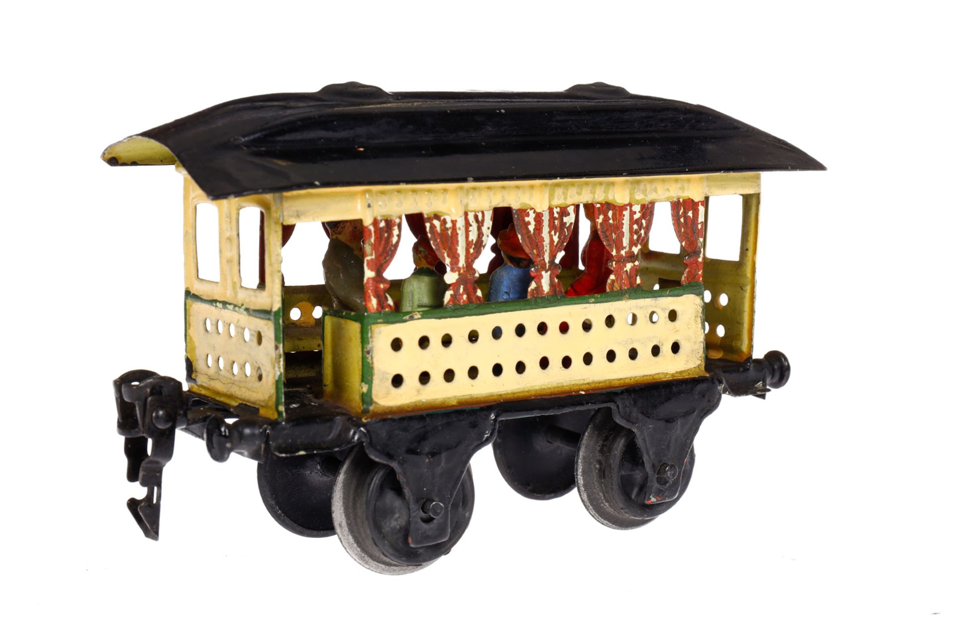 Märklin Sommerwagen 1825, Spur 0, uralt, HL, mit roten Vorhängen, 2 Sitzbänken und Figuren, - Bild 3 aus 6