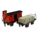 2 Märklin Güterwagen, Spur 0, uralt, HL und ÜL, NV, L 11, Z 4